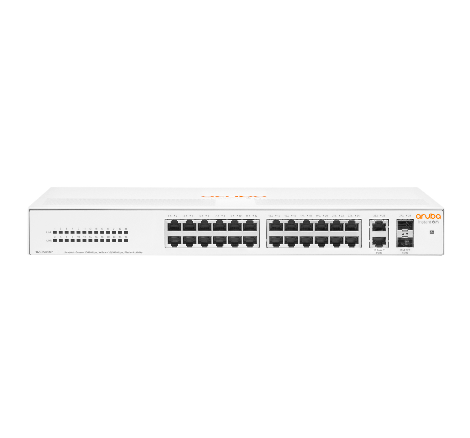 Aruba Instant On 1430 26G 2SFP Unmanaged L2 Gigabit Ethernet (10/100/1000) 1U White